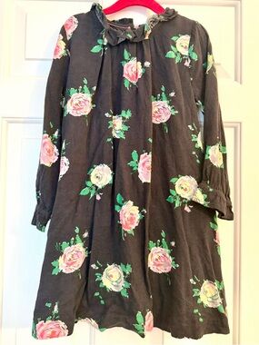 Mini Boden Black Floral Dress with Pink and Green Roses